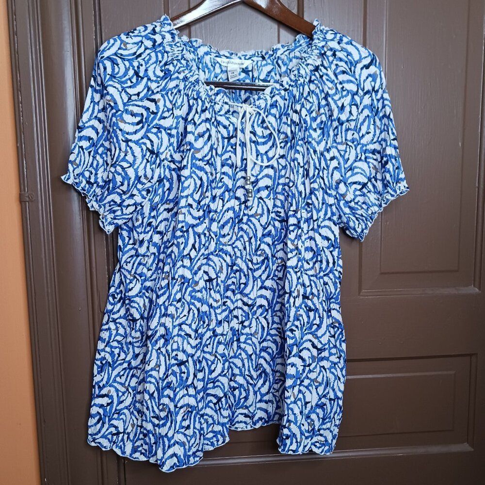 Croft & Barrow Women's Blue & White Short Sleeve Blouse/ Top size 1X